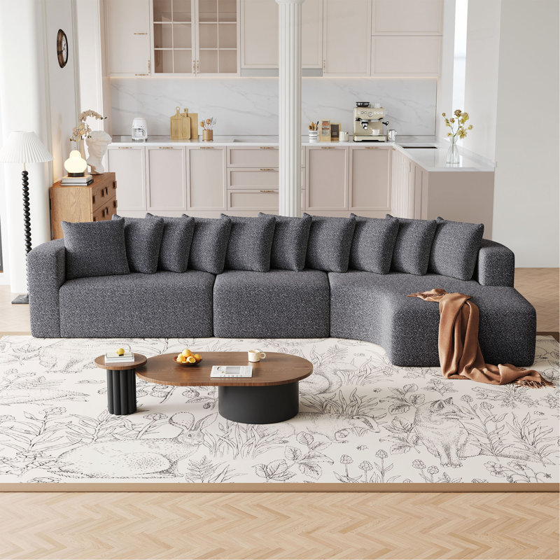 Ensemble de canapé modulaire en chenille de 131,1 pouces, canapé incurvé moderne en forme de nuage, comprenant 10 coussins, canapé d'angle en tissu de salon, canapé modulaire en L (méridienne droite)