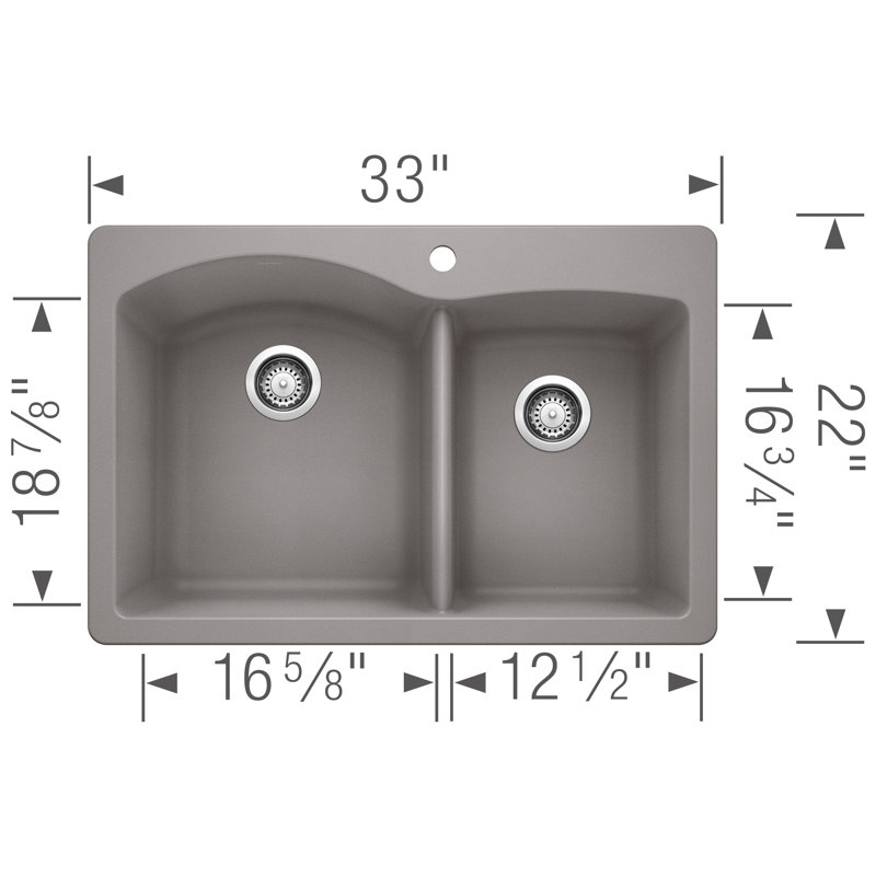 Évier de cuisine en granite à double cuve encastrable / encastré à double cuve Diamond L 33 po x l 22 po Diamond