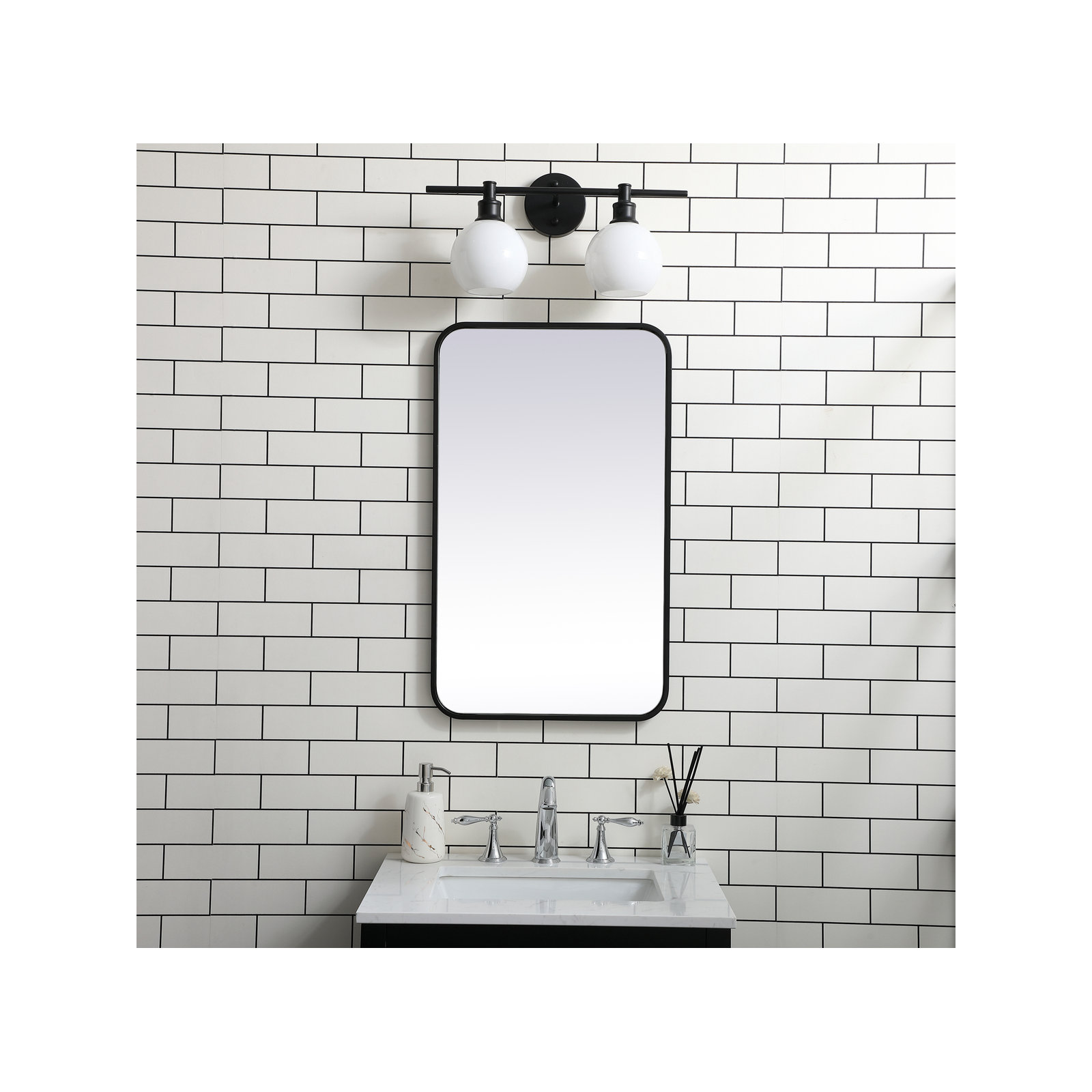 Sabine Metal Rounded Rectangle Wall Mirror, Black, 30" x 18"