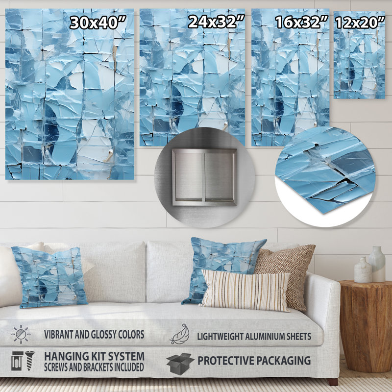 «White Blue Frosty Collage II», art mural abstrait en métal, H 40 po x l 30 po x P 1,5 po