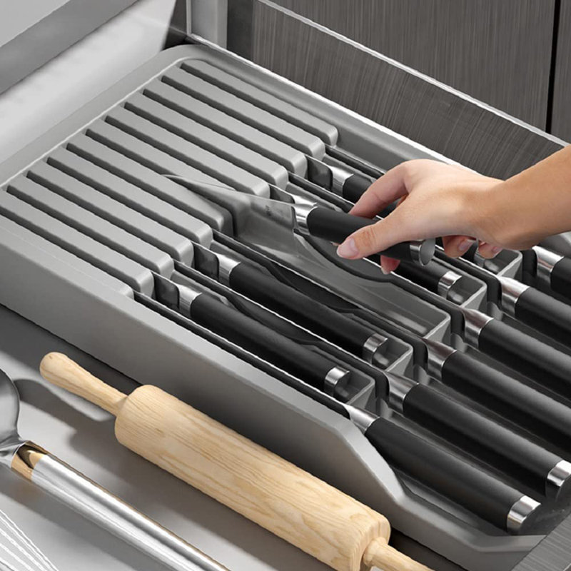 Expandable Knife Organizer For Drawer, Retractable And Adjustable Knife Block Holder Insert, Secure Storage Tray For Kitchen Countertop Organization