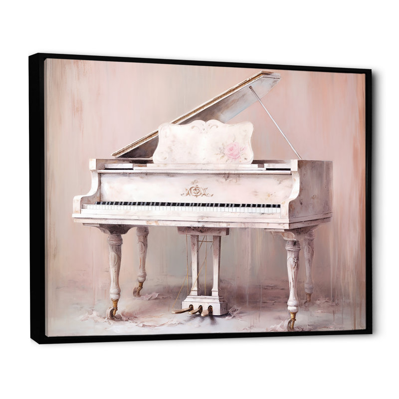 «Pink Pastel Piano Play V», reproduction sur toile, Cadre flottant noir, H 30 po x l 40 po x P 1,5 po