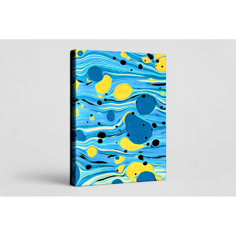 «Blue and Yellow Abstract Marble Swirl - Portrait, art mural sur toile, 11" W x 14" H