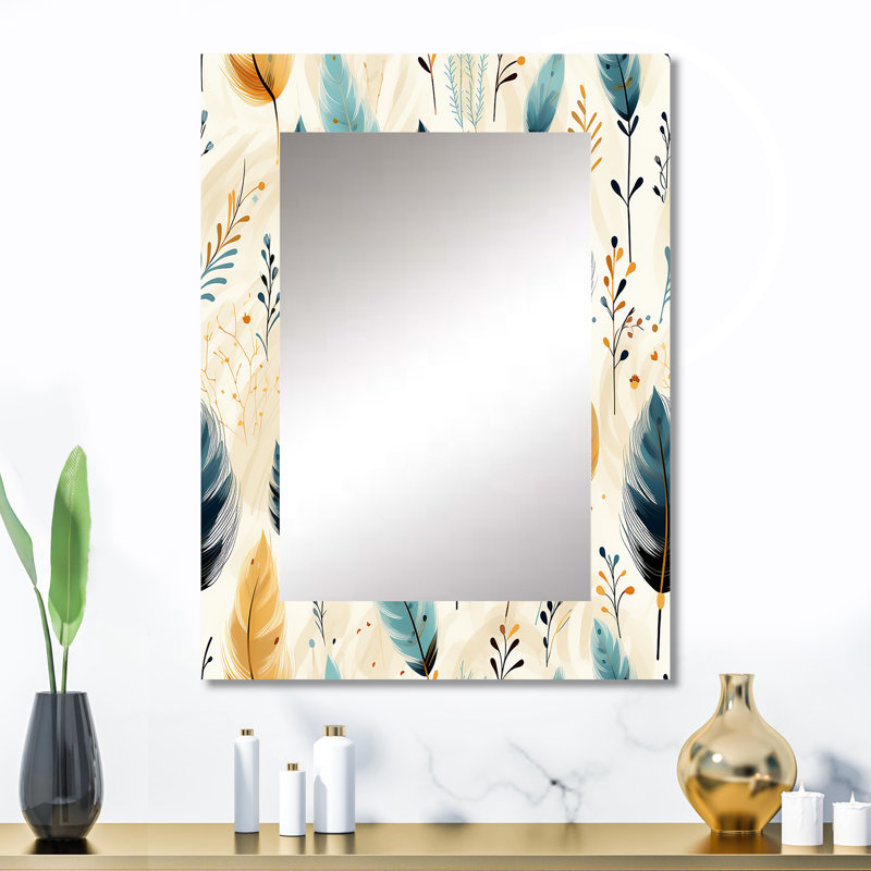 Motif de fougères beiges minimaliste Arkoe - décor de miroir mural floral unique, 32 po x 24 po