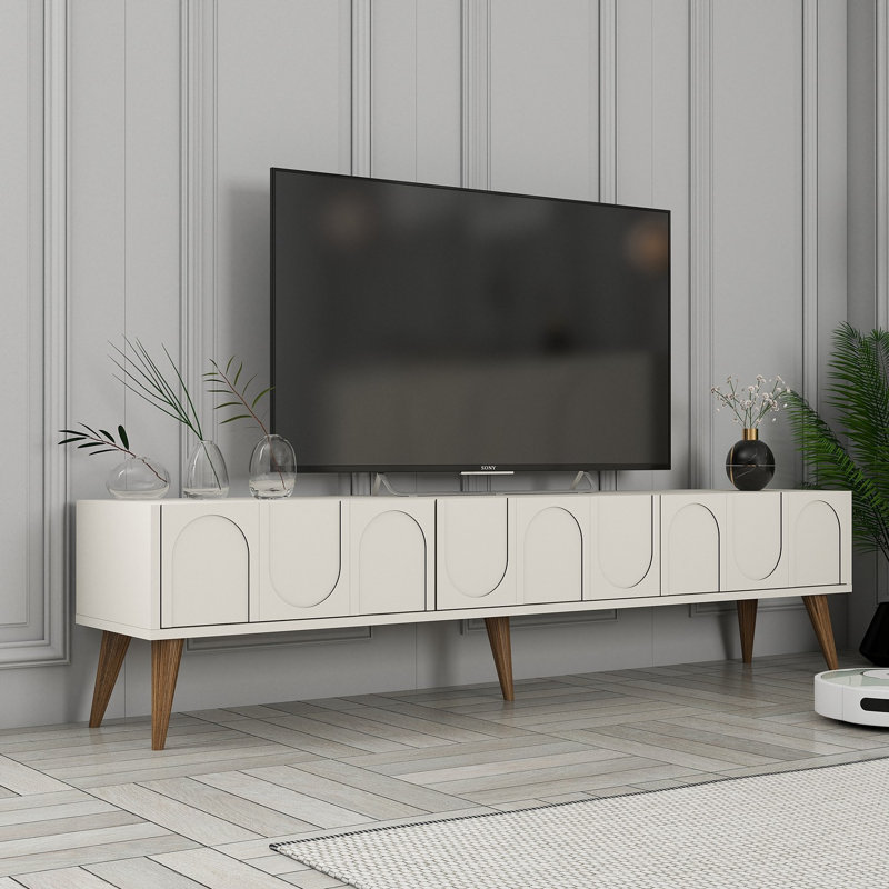 Keikei Unfinished TV Stand, Cream/Brown