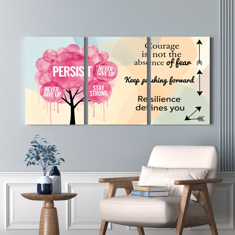 Ensemble de 3 tableaux muraux sur toile « Arbre de l'inspiration » avec citations motivantes, pour salon, chambre ou bureau.