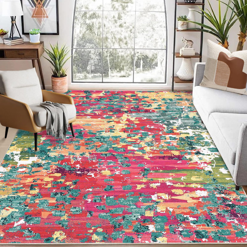 8×10 Machine Washable Area Rug Modern Abstract Floor Carpet Non Slip Backing Rug Watercolor Design Rugs for Living Room Bedroom Nursery