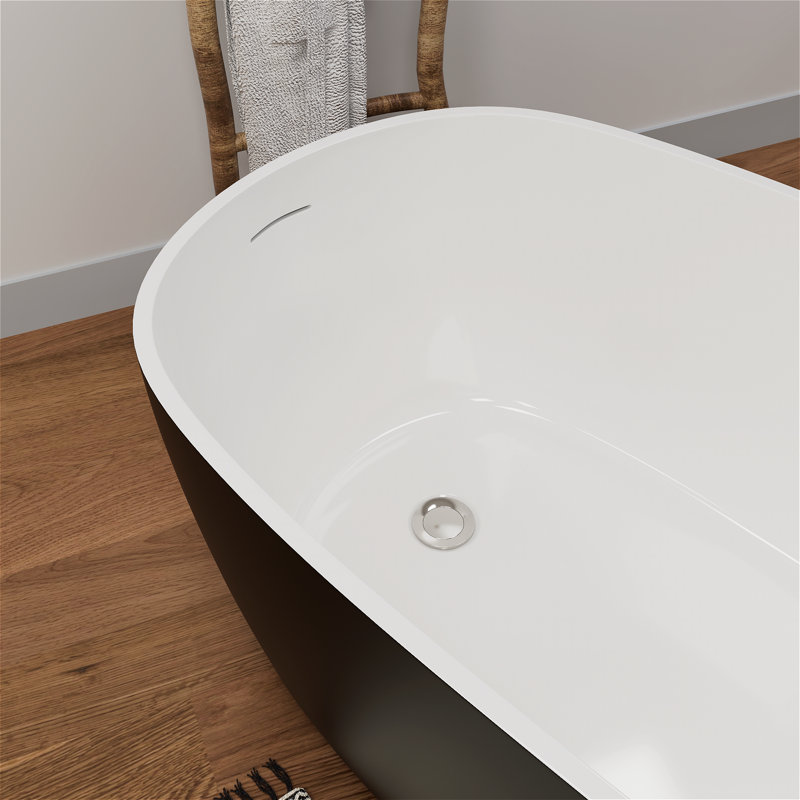 Baignoire de trempage autoportante en acrylique L 59 po x l 28 po, drain et trop-plein chromés, conception moderne pour salles de bain luxueuses