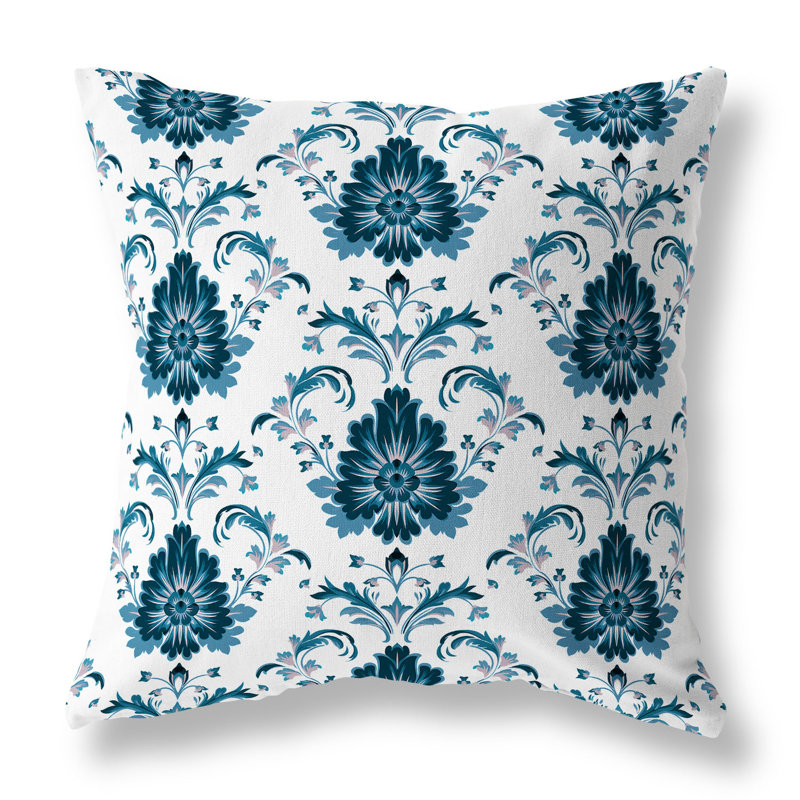 Turquoise and Pink Floral Faux Suede Square Throw Pillow