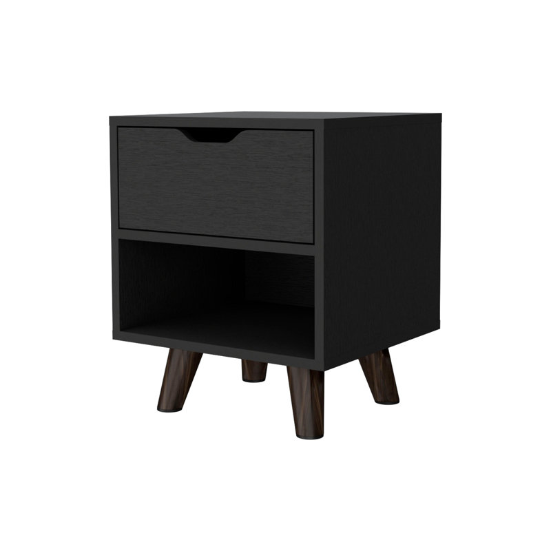 1 Nightstand With Open Shelf For Bedroom Storage Needs 1 Drawer And Stylish, Black