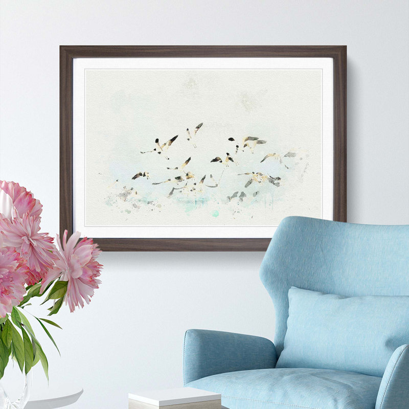 Flock of Seagulls over the Sea in Abstract - Picture Frame Graphic Art Print, Walnut Framed, 36cm H x 48cm W x 2cm D