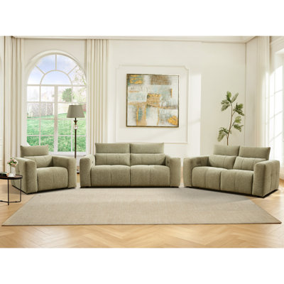 3-Piece Modern Oversized Chenille Power Reclining Living Room Set With Manual Adjustable Headrest