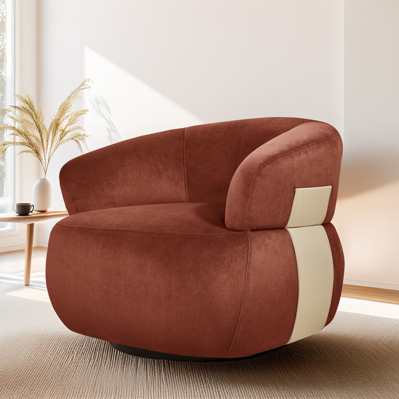 Kieon 33'' Wide 360 Degree Swivel Modern & Comfort Barrel Chair, Rust Velvet