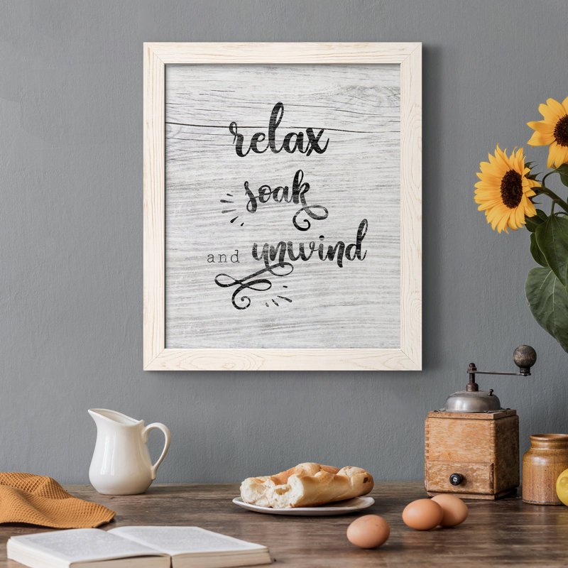 Relax Soak Unwind - cadre photo, art textuel sur toile, H 44 po x l 31 po x P 1 po, Toile avec cadre blanc