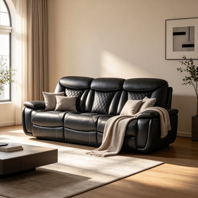 Madeira 84.6'' Wide Breathable Leather Pillow Top Arm Power Reclining Sofa with Diamond Stitching