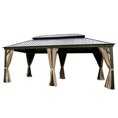 Pavillon de jardin avec double toit en acier galvanisé et conception de circulation d'air - 12 pi x 20 pi 12 po x rouille