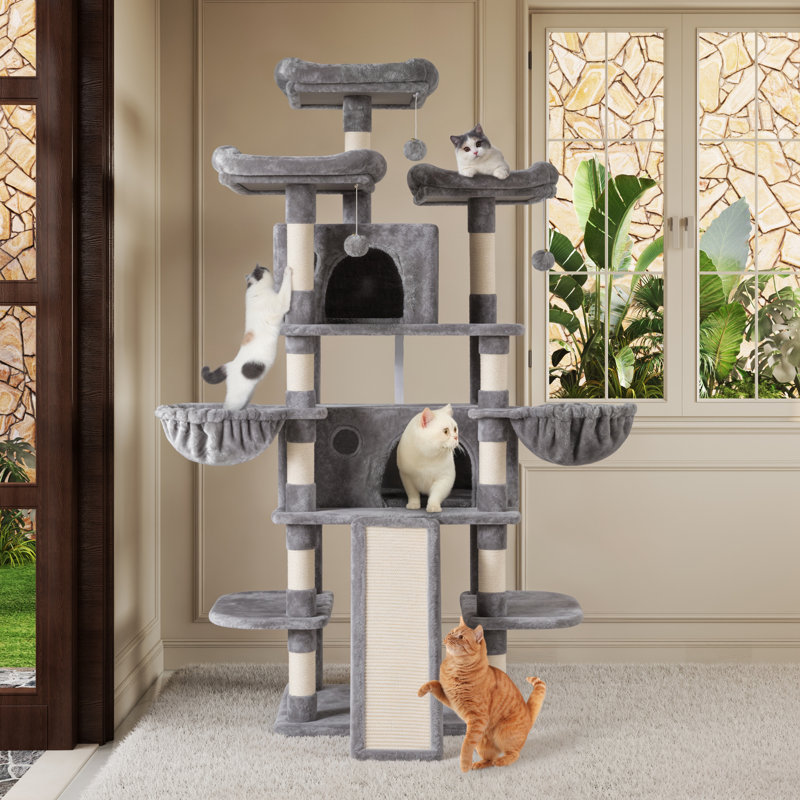  Arbre à chat à niveaux multiples avec plateformes et condos Ardle H 67 po, Gris