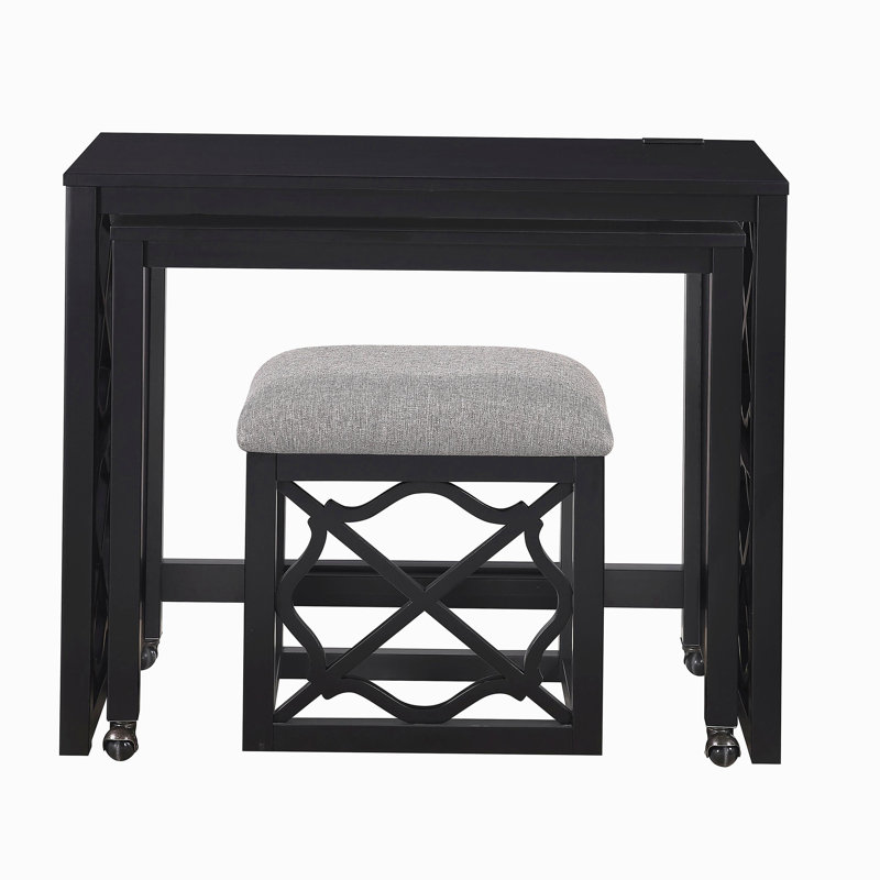 Ensemble de bureau 3 pièces avec bibliothèque à roulettes noir mat, avec 2 ports de charge, mobilier de bureau personnel