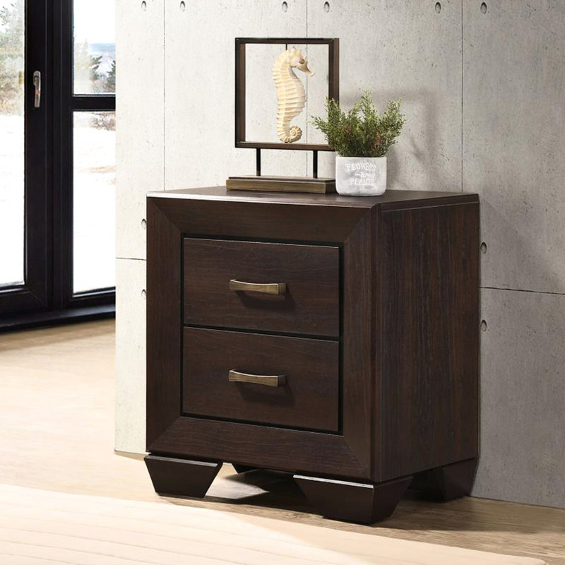 Table de chevet foncée à 2 tiroirs - rehausse l'espace de la chambre à coucher et rehausse le niveau du décor