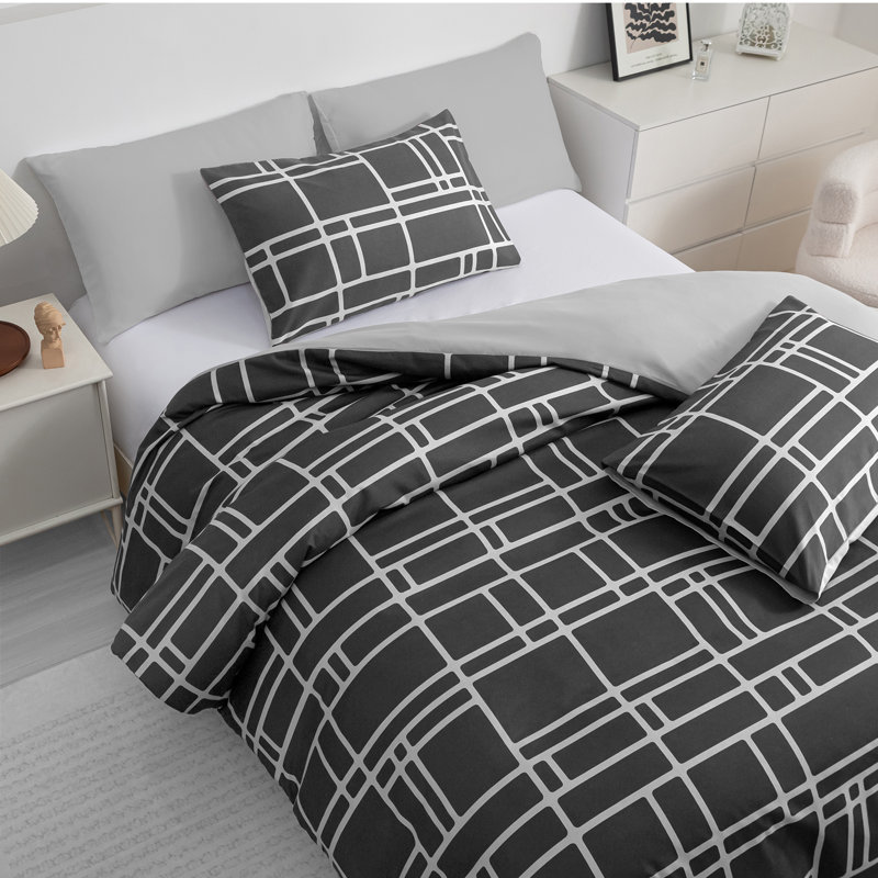 Microfiber Chequered Duvet Cover Set, Double (200cm x 200cm)