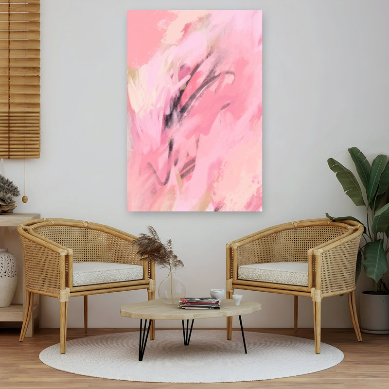 Impression d'art mural abstraite rose, onirique et expressionniste, 60" H x 40" W