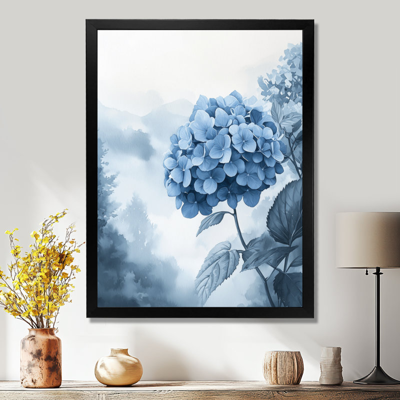 «Hydrangeas In A Foggy Garden I», reproduction d'art sur toile florale, H 20 po x l 12 po, Noir, noir, noir, noir