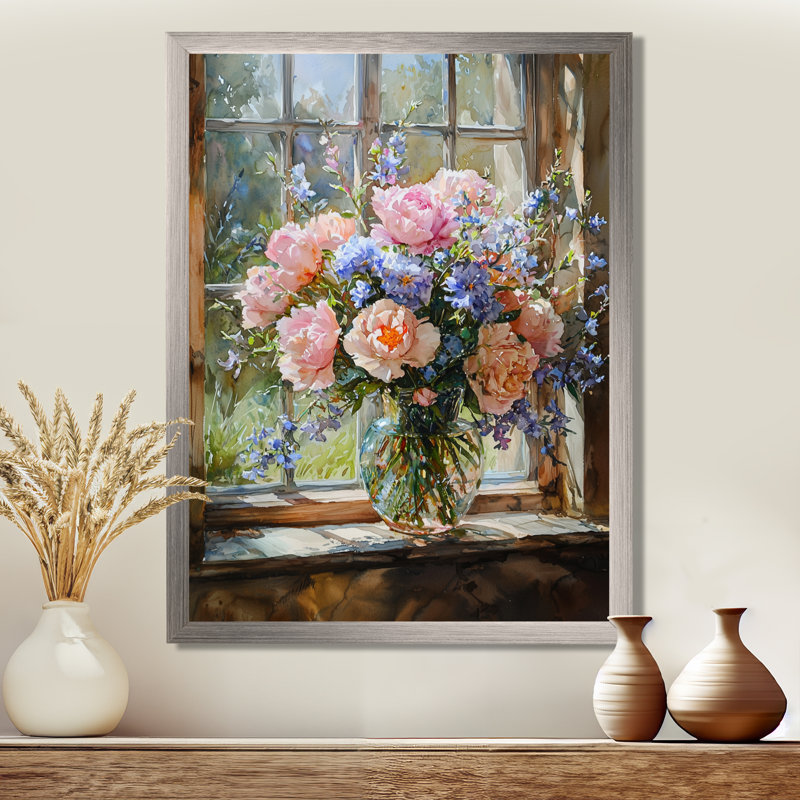 Kinard - Art mural sur toile à motif floral, H 44 po x l 34 po, Picture Framed, Argent argent