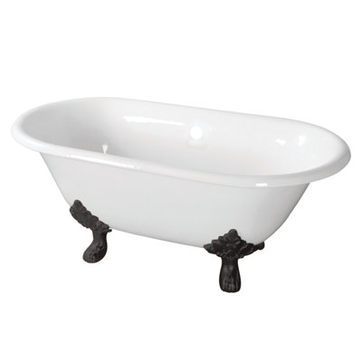 Kingston Brass Aqua Eden 60-Inch Cast Iron Oval Double Ended Clawfoot Tub (No Faucet Drillings)