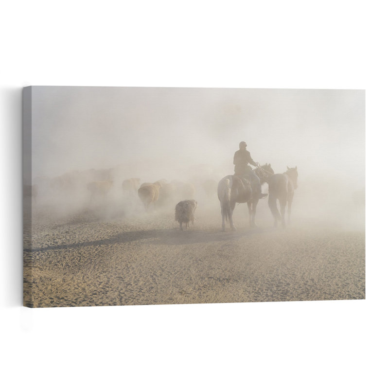 " Western Cattle Drive Abstract Contemporary Horse Landscape Nature Wall Art Print " Print, H 16 po x l 24 po