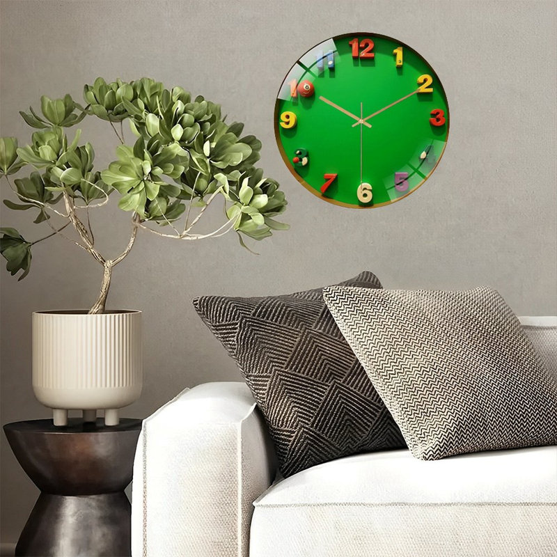 Colorful Wall Clock with Number Design Art - 12'' Modern Glass Wall Clock