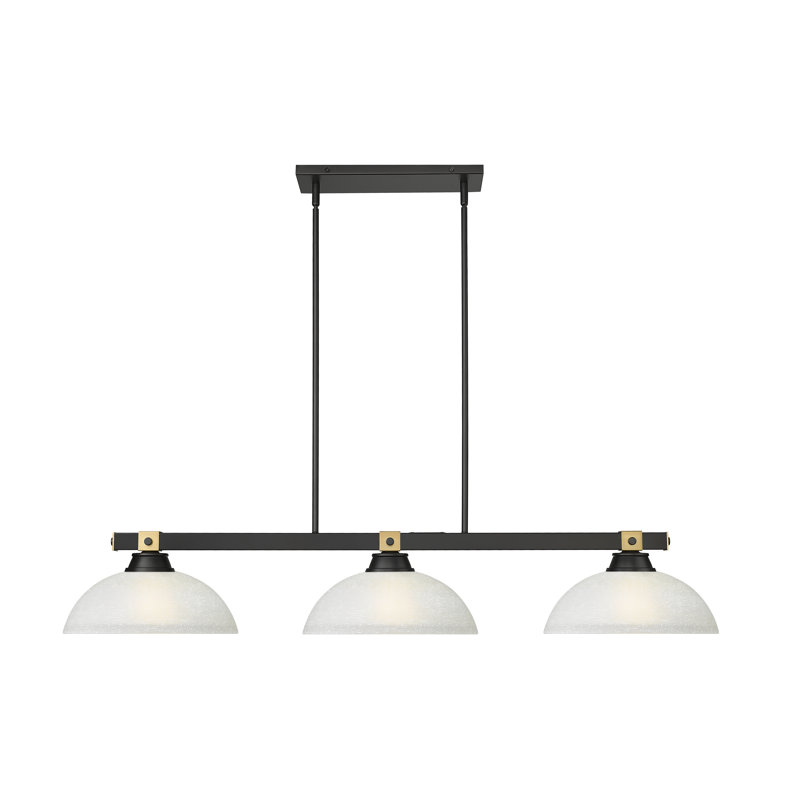 Billard 3 lumières Dressler en noir mat + laiton frotté, H 8,25 po x l 13,5 po x P 52,25 po, Blanc