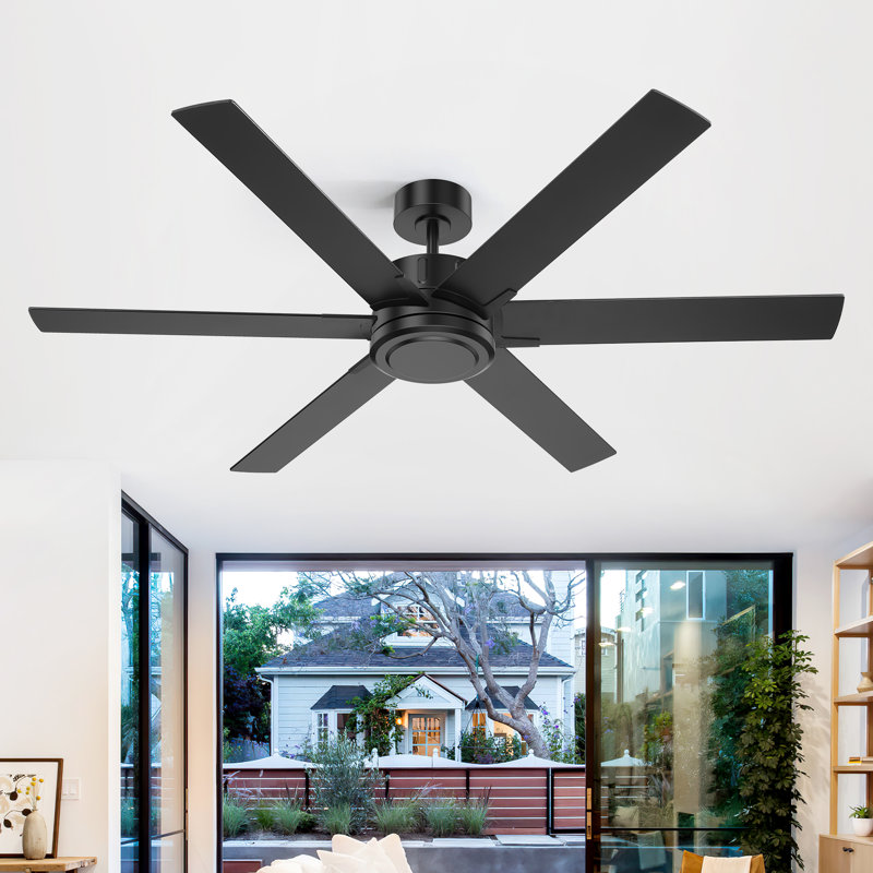 60" Modern Indoor Ceiling Fan with Remote Control, 6-Blade Ceiling Fan with Quiet Reversible DC Motor, Black & Walnut Finish