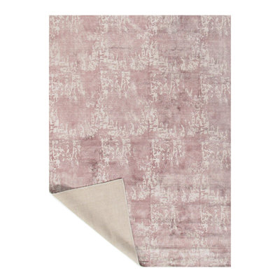 Tapis rose en laine noué à la main de conception unique 8 pi x 10 pi