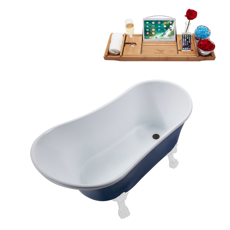 55.1'' x 26.8'' Soaking Acrylic Bathtub, Glossy White, Brushed Gun Metal