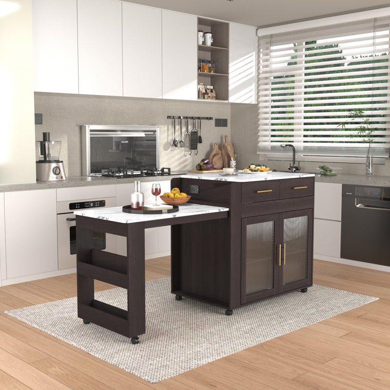 Jamirrah  Kitchen Island with Extendable Table, Brown/White