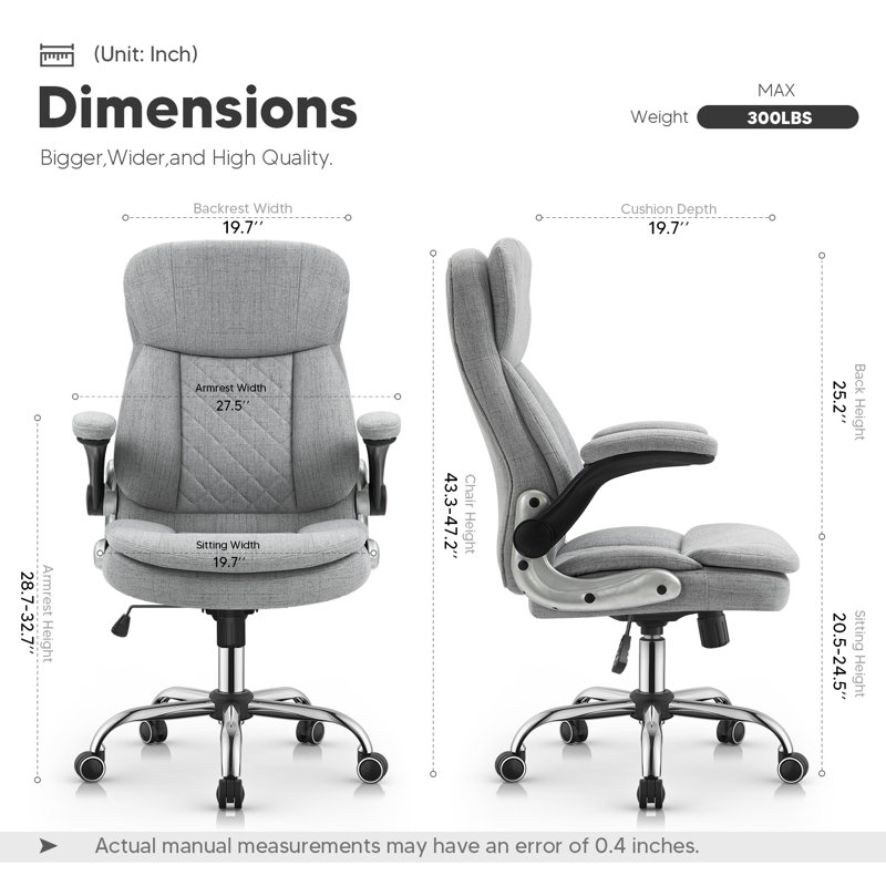 Fauteuil de direction en lin et velours pour bureau personnel, Lin lin, Gris