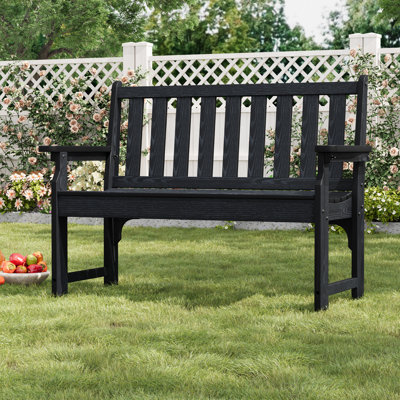 Banc d'extérieur robuste en bois de polyéthylène résistant aux intempéries pour 2 personnes, capacité de 800 lb, banc de jardin durable en teck 45 po pour 2 personnes, banc de jardin en PEHD résistant aux intempéries avec capacité de 800 lb