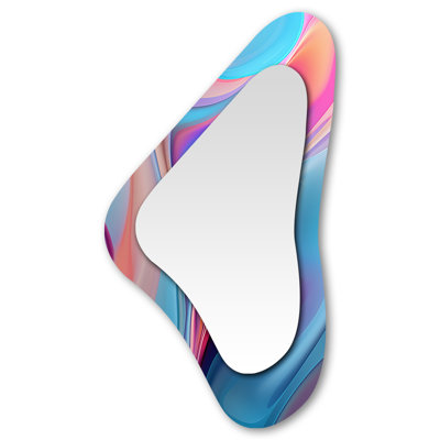 Transitional blue and pink Shapes I - Transitional Shapes Unique Shape Mirror, Pink Asymmetrical Decorative Wall Mirror, Printed Metal Art