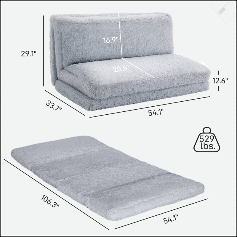 Contemporary Plush Wide Folding Floor Mattress, Ultra-Soft Fabric, Adjustable Design For Comfort And Versatility, Light Gray