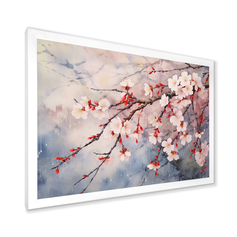 «Flower Whispers Cherry Blossoms» sur toile, H 24 po x l 32 po x P 1 po, Cadre simple blanc