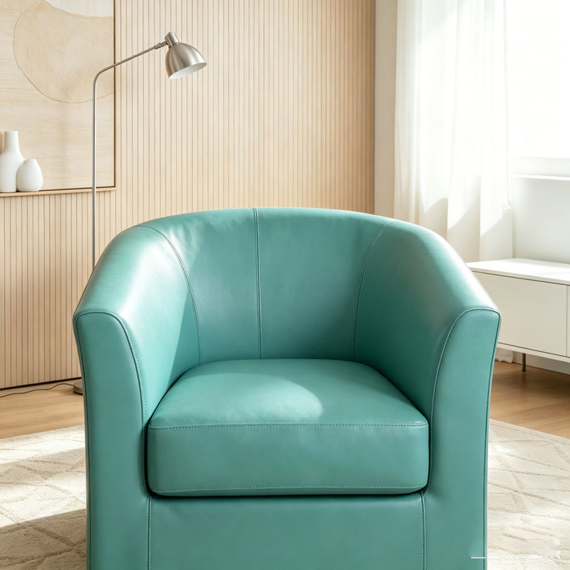 Fauteuil demi-tonneau pivotant en similicuir, Turquoise