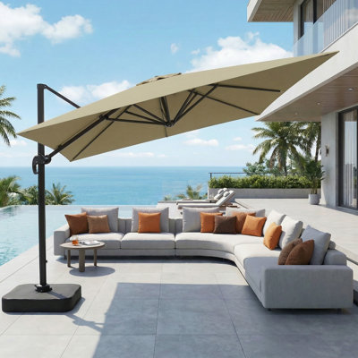 Patio Umbrella with Base Included, Large Outdoor Cantilever Offset Patio Umbrellas Rectangular Aluminum Umbrella with 360-degree Rotation & Infinite Tilt Adjustment for Backyard Hosting, Poolside Luxury, Garden Soirees, Coastal Deck Entertaining