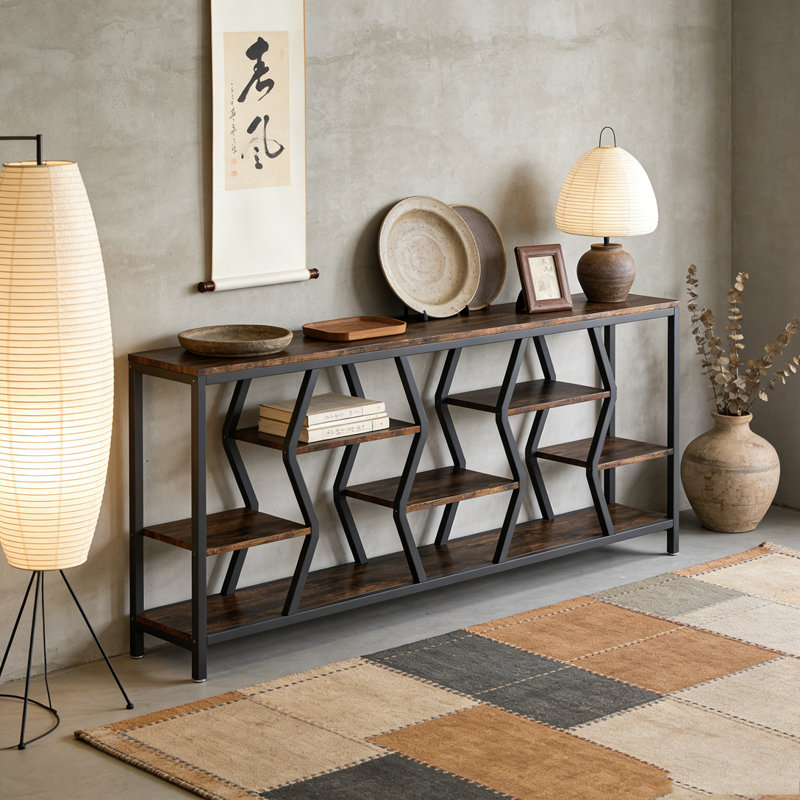 Industrial Console Table Sofa Table with Storage Shelves