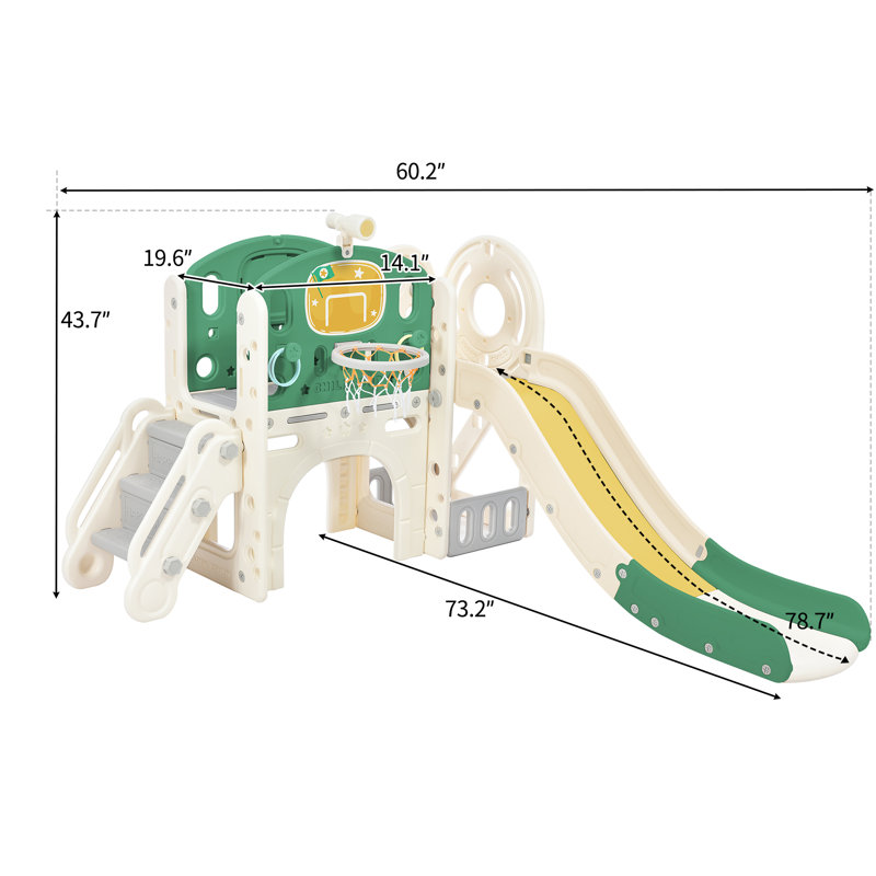 BASAT 60.2'' W Plastic Freestanding Slide, White/Green