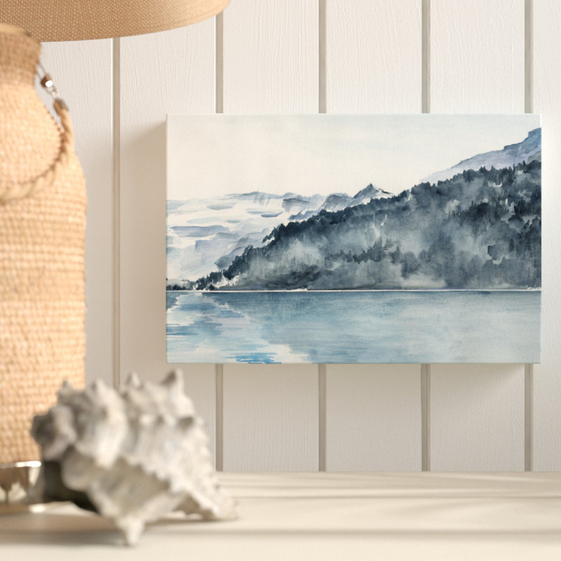 «Toward the Island», peinture à l'aquarelle, H 24 po x l 36 po x P 1,5 po, Toile tendue