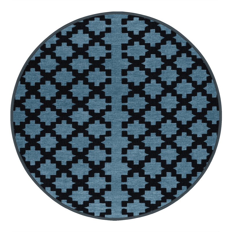 Machine Washable Trellis Gray Area Rug, Round 6'