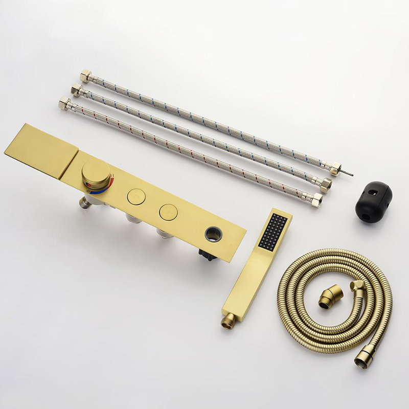 Brushed Gold Single Handle Waterfall Tub Faucet with Hand Shower