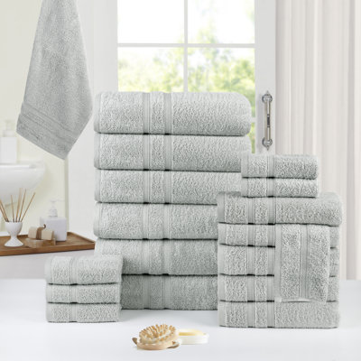 Bibb Home 18 Pc Zero Twist Standard Cotton Towel Set (9 colors available)