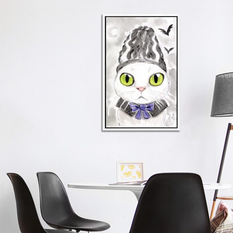 Cat - Bride Of Frankenstein by Martin Hsu - Painting on Canvas, 101.6 cm H x 66.04 cm W, White Framed