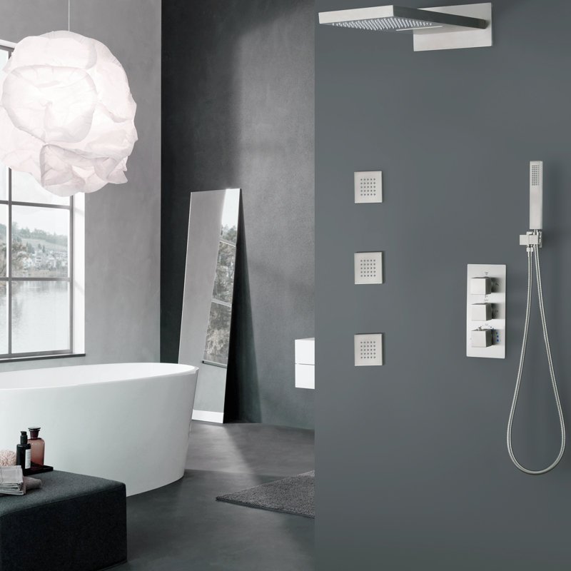 Système de douche thermostatique complet avec valve brute, Or brossé